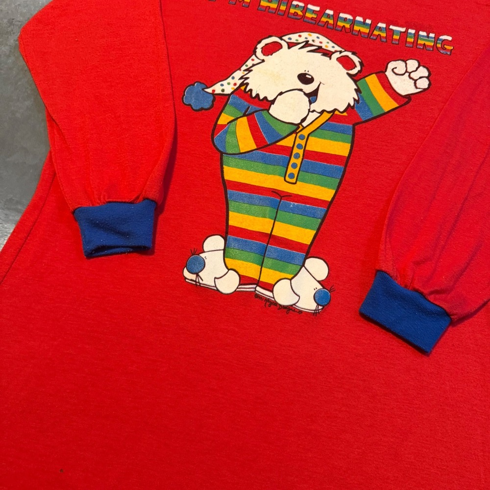 Vintage Im Hibearnating Rainbow Bear Nightshirt Red Long Sleeve Sleep Shirt L - Picture 10 of 12